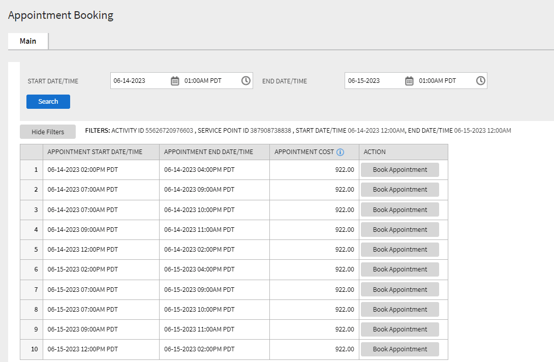 Shows how to select time slot to book an appointment.