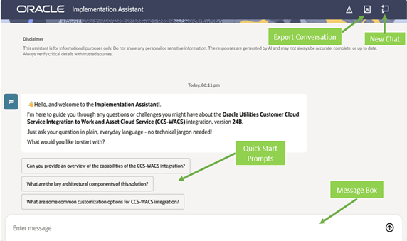 Shows the Integration Implementation Assistant Chat Screen