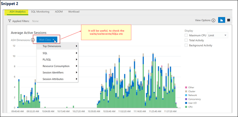 Screen capture showing sample active session data