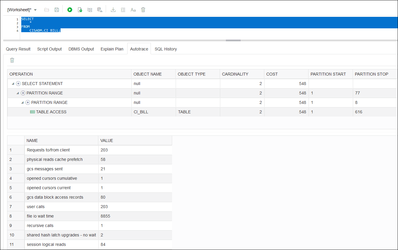 Screen capture showing Database Actions AutoTrace