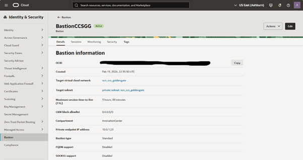 Screen shot showing a Bastion