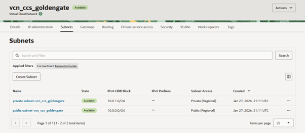 Screen shot depicting example subnets Screen shot depicting example subnets