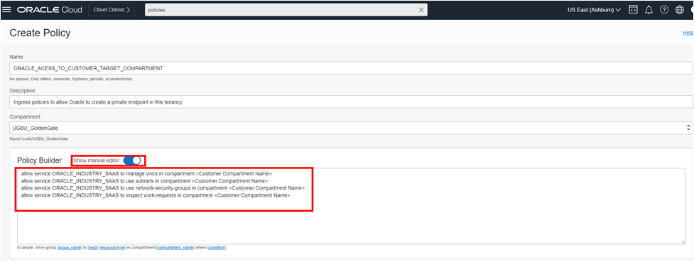 Screen capture of the Create Policy page with the Policy Builder box highlighted