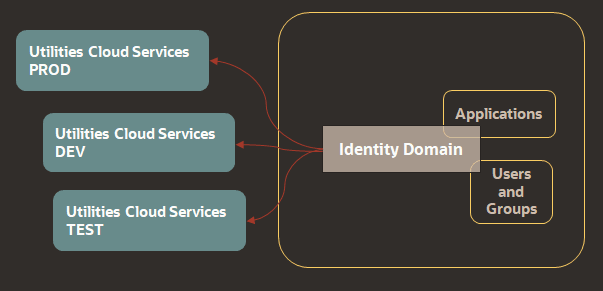 Diagram illustrating all environments connected to a single Identity Domain