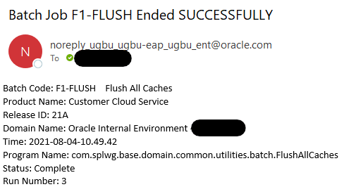 Screen shot showing successfully completed F1-FLUSH batch job