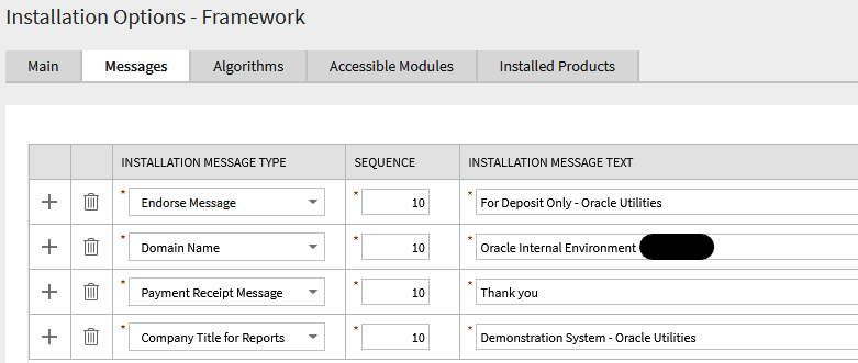 Screen capture showing the Installation Options - Framework portal
