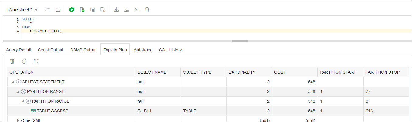 Screen capture illustrating Database Action Explain Plan