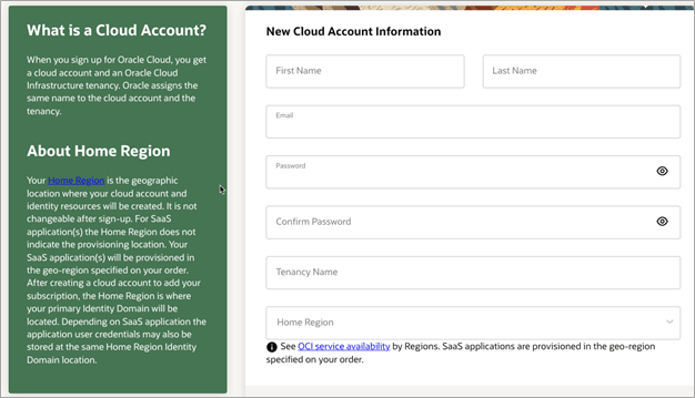 Create a new cloud account page