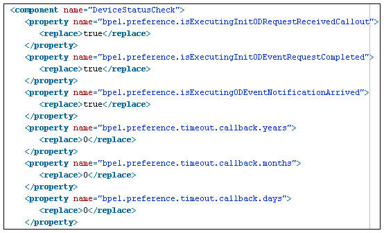 Snapshot showing an example of the properties found in DeviceStatusCheck component. These are the pre-deployment changes and cannot be altered at runtime. Snapshot showing an example of the properties found in DeviceStatusCheck component. These are the pre-deployment changes and cannot be altered at runtime.