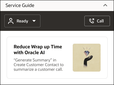 Image of Service Guide zone in "Ready" status. Image of Service Guide zone in "Ready" status.