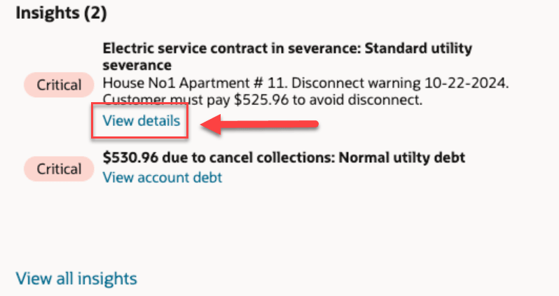 This image shows the user action link on an existing insight.