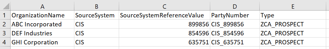 This image shows an example of the import account file.