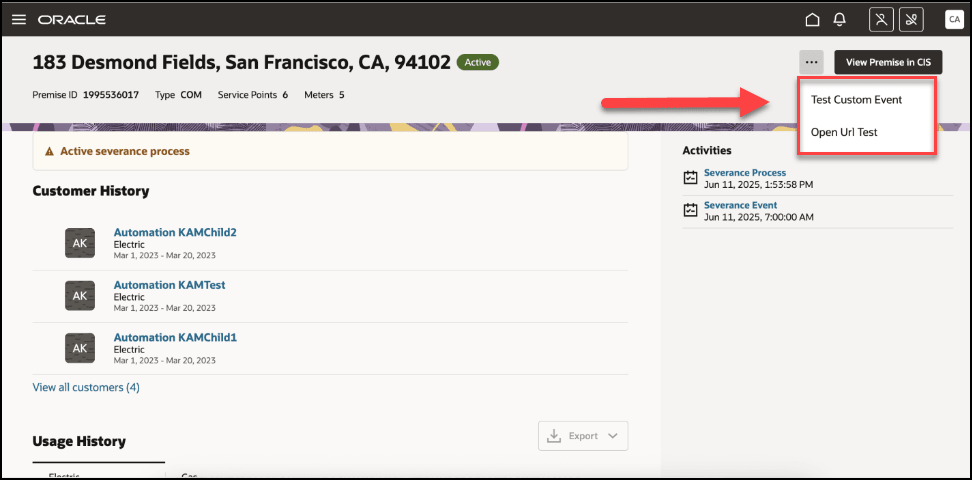 This image shows an example of the action menu. This image shows an example of the action menu.