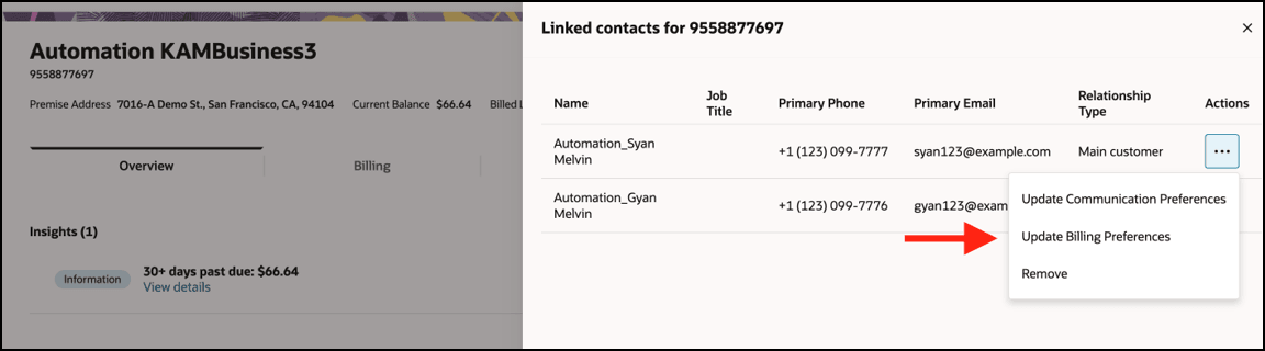 This image shows an example of the action menu options.