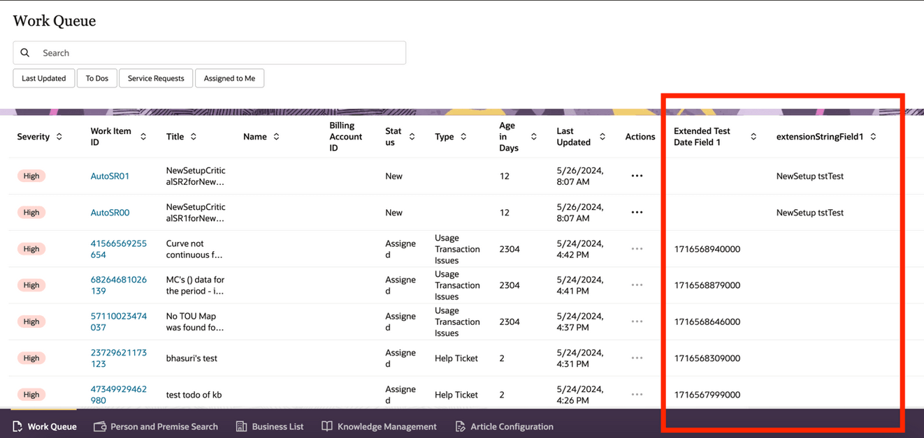 This image shows additional columns in the Work Queue.