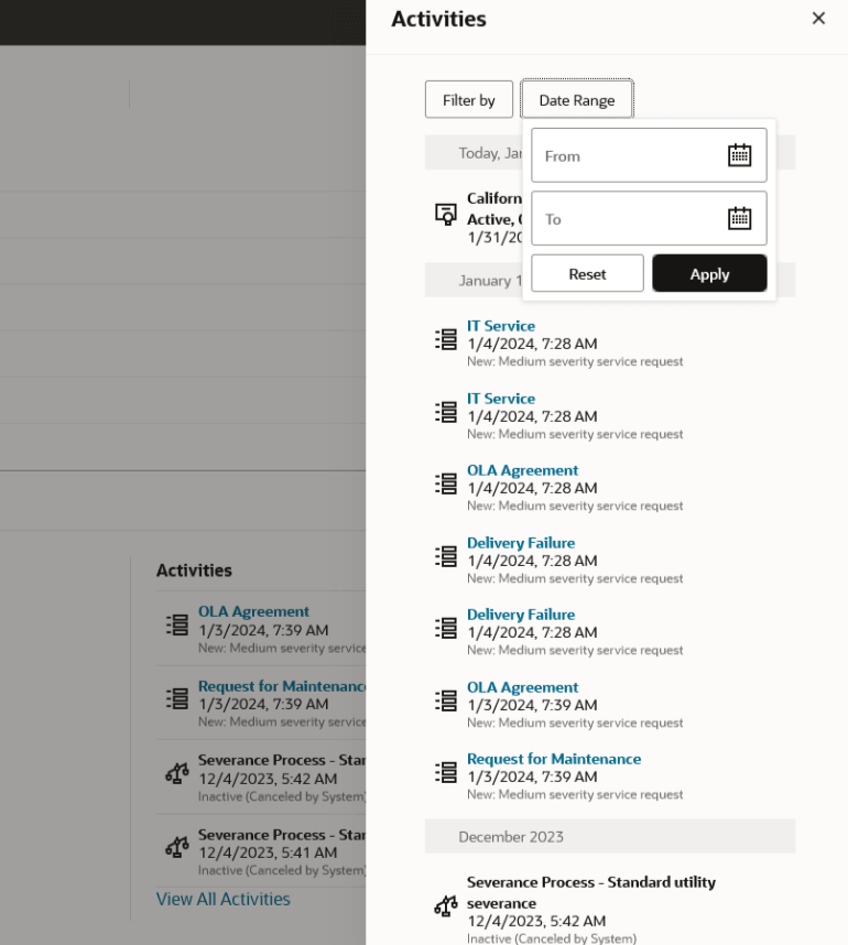 This image shows an example of the Activities drawer.