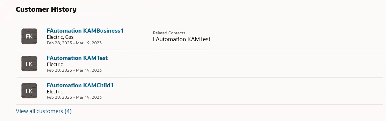 This image shows an example of premise customer history.