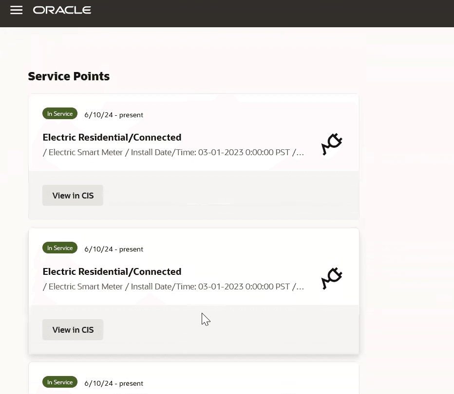 This imag shows an example of the service points section of the Premise screen. This imag shows an example of the service points section of the Premise screen.