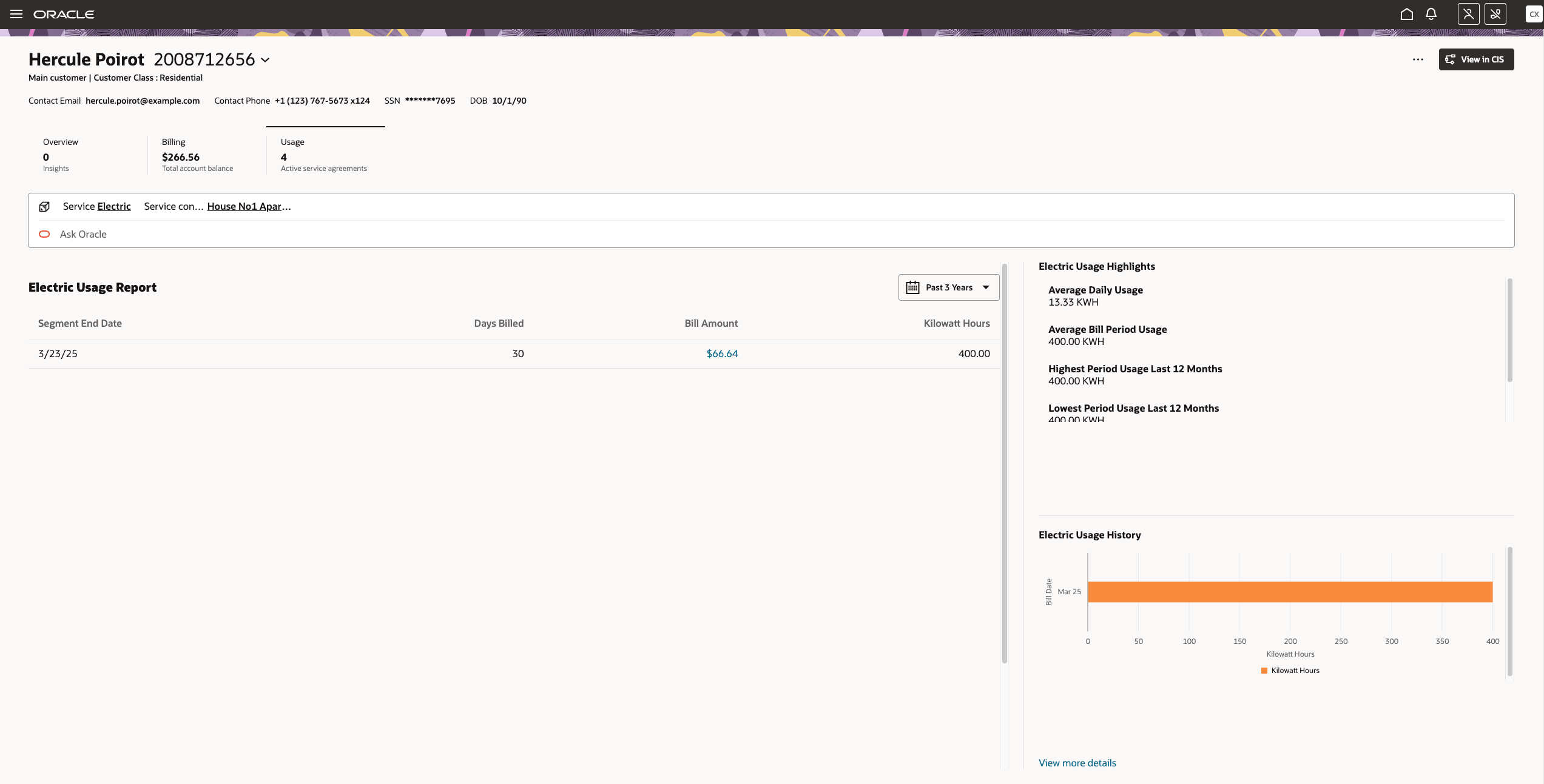 This image provides an example of the Usage tab.