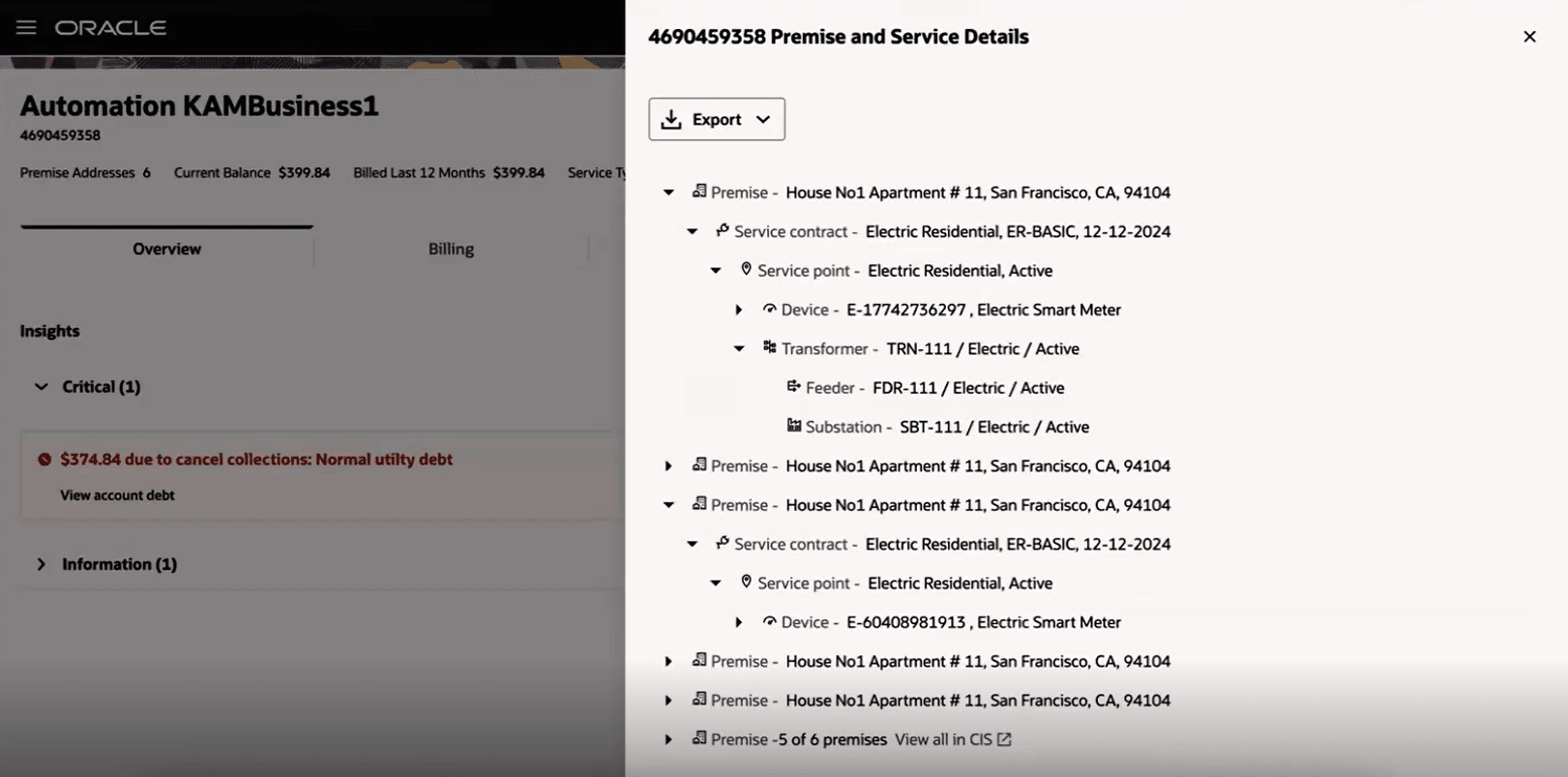 This image shows an example of premise and service details. This image shows an example of premise and service details.