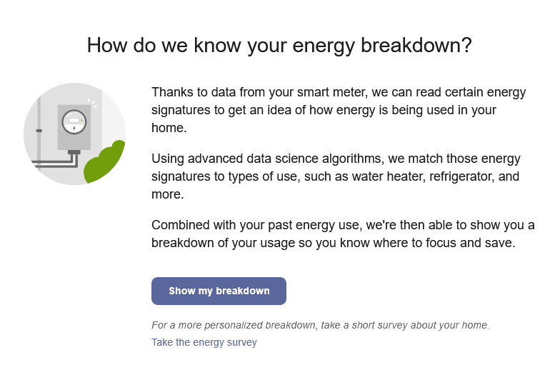 Example screenshot of the onboarding screen for the Home Energy Analysis version 2 survey.