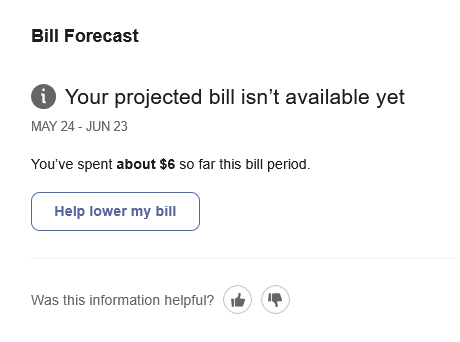 Screenshot of cost-to-date but no forecast, baseline, or bill period date range.