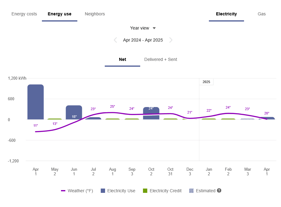 Screenshot of Net usage tab within the Energy Use view of the Data Browser.