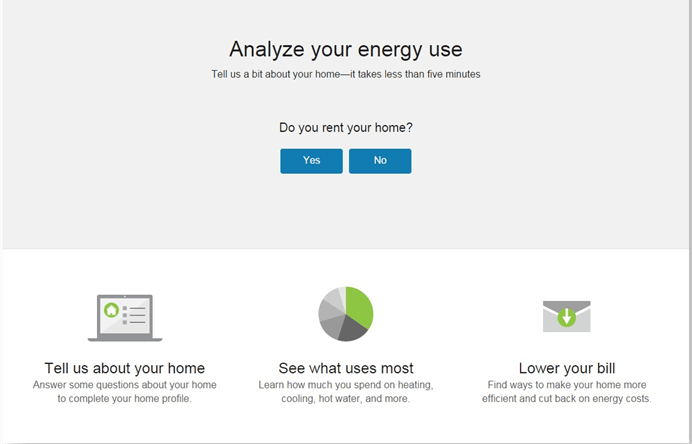 Landing page for the Home Energy Analysis survey, which allows customers to answer questions about their home characteristics to receive better energy use recommendations.