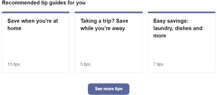 Tips Light displays three tip guides which a customer can select to view tips for that tip guide.