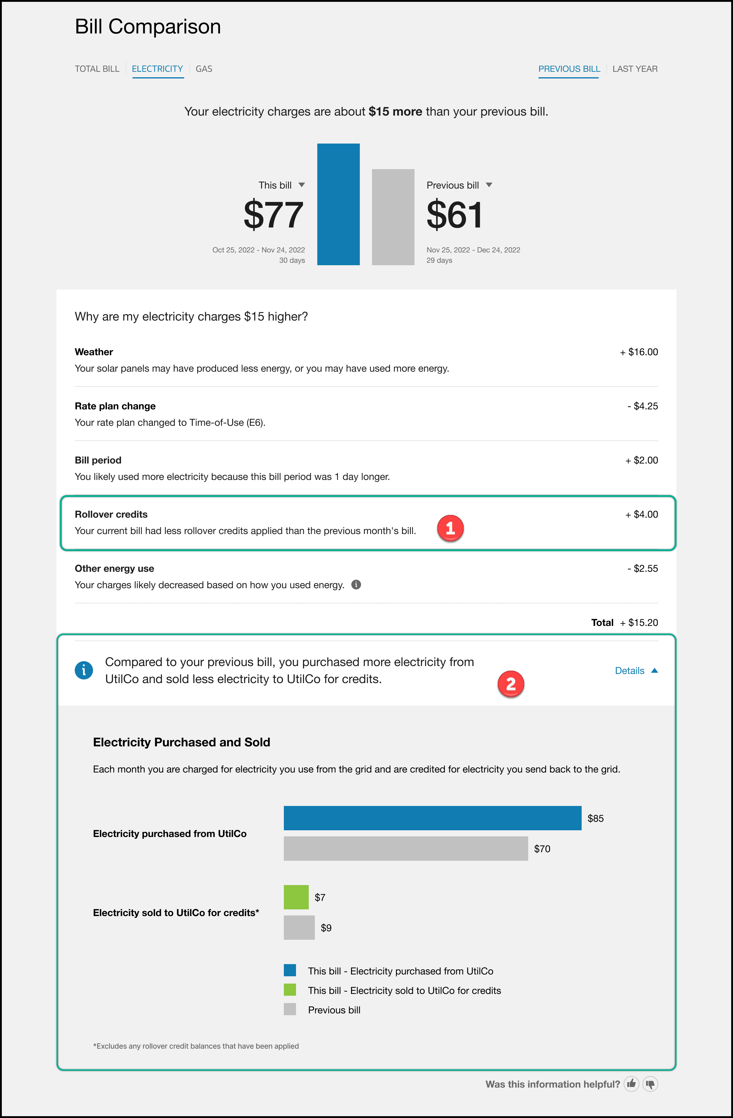 This image shows an example of the Bill Comparison.