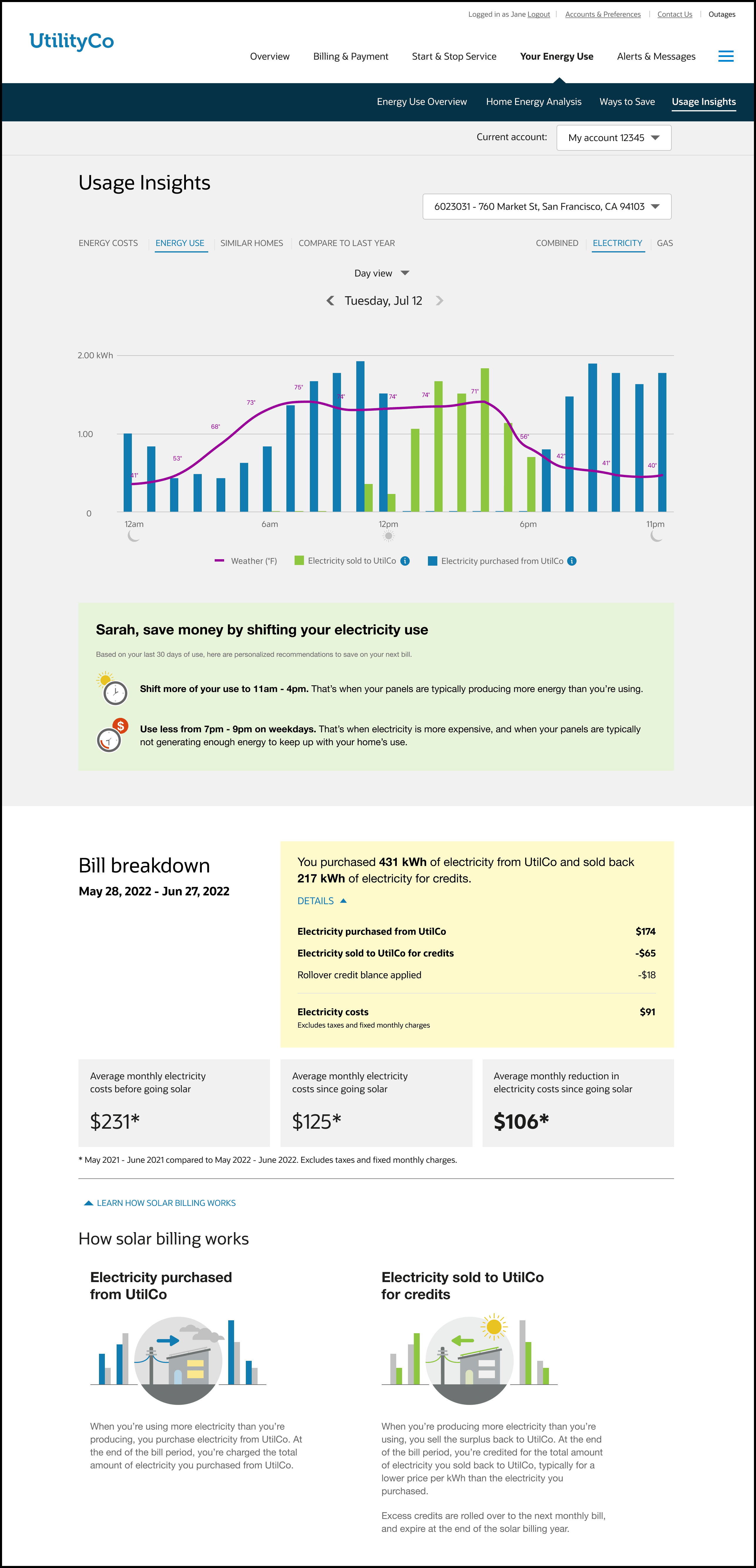 This image is an example of the Usage Insights and Bill Breakdown.