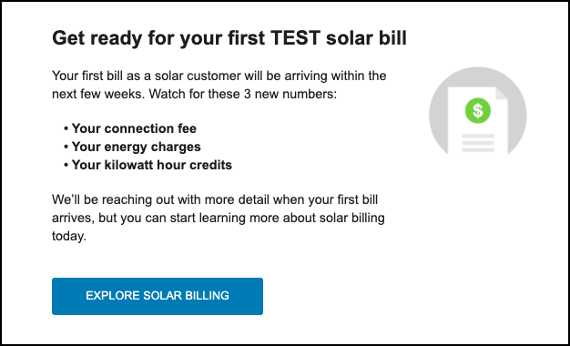 This image shows an example of the Get Ready for First Bill module.