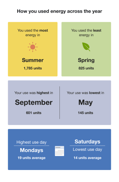 Image showing the annual secondary insight insight for an electric customer that receives an Annual Report with 12 months of data