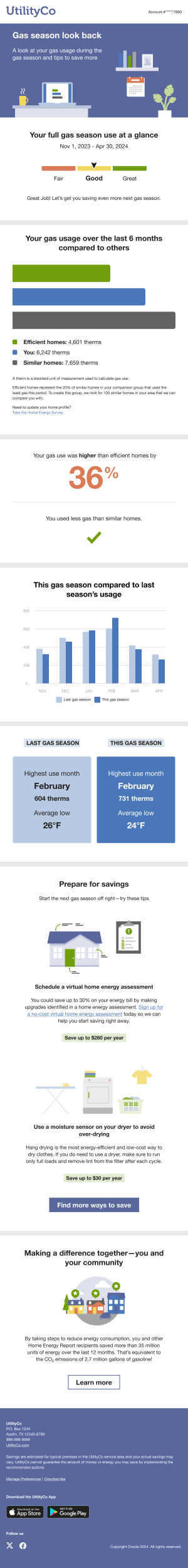 Email Usage Lookback Report for Gas Customers