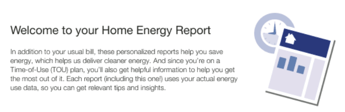 Image of announcement module time of use welcome report for a new customer