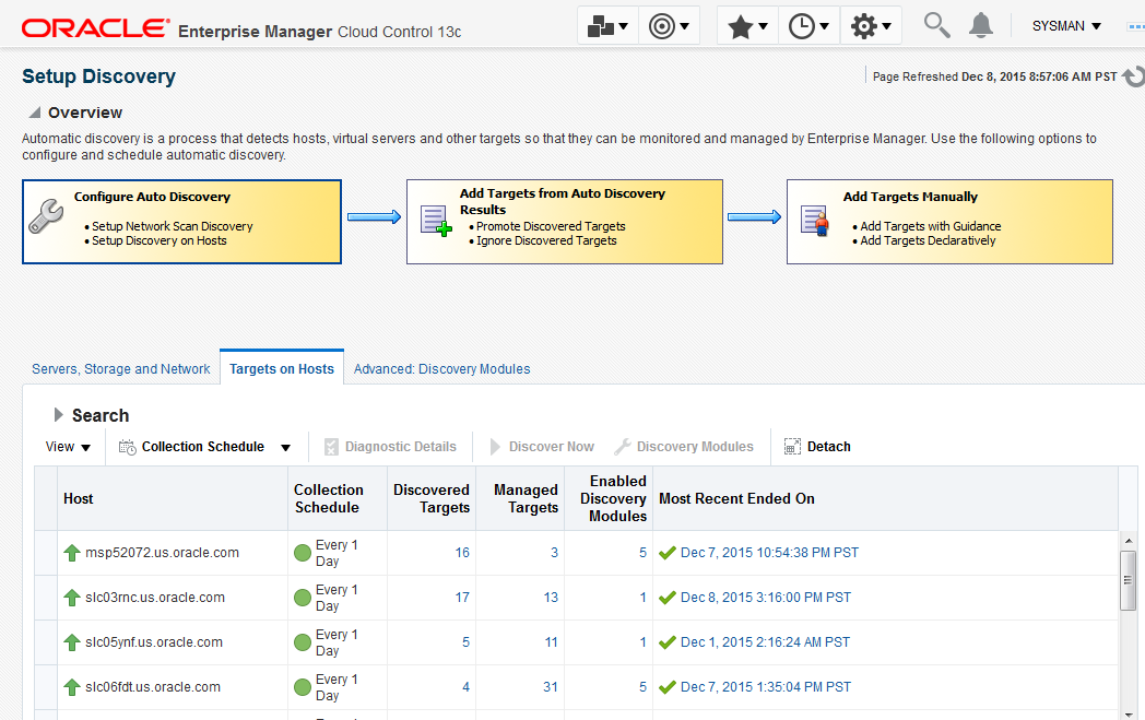 Select the host in which to run the discovery and the appropriate modules.