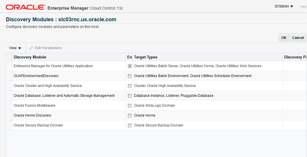 Ensure the appropriate discovery modules appear on the list.