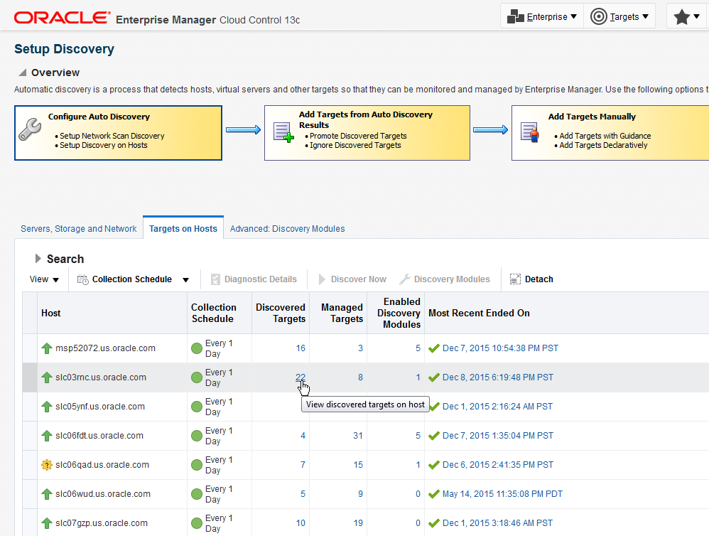 Navigate to the list of discovered target systems that are not yet promoted.