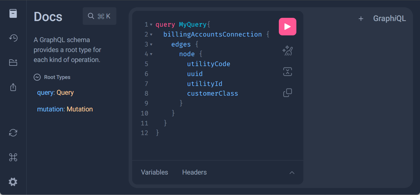 Image of GraphiQL interface which provides a documentation explorer and a resource to build queries.