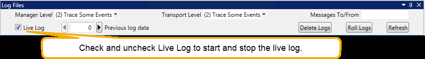 Image of Live Log checkbox