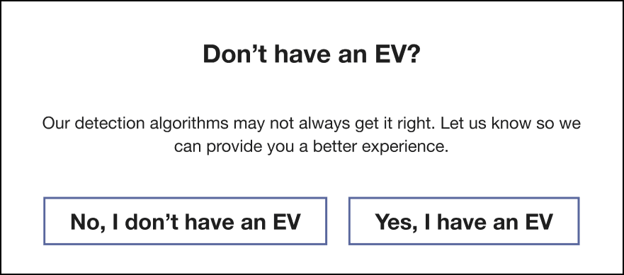 This image shows an example of the EV Confirmation module.