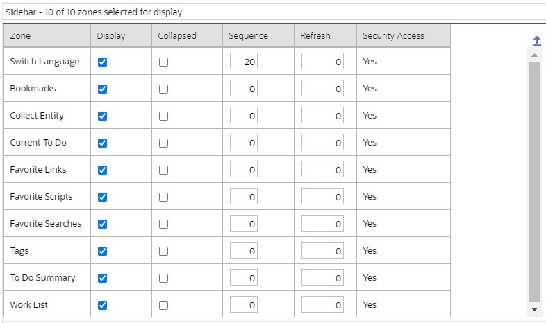 Screenshot of sidebar zones table. To the right, the scroll bar and the Expand button expanded are shown. Screenshot of sidebar zones table. To the right, the scroll bar and the Expand button expanded are shown.
