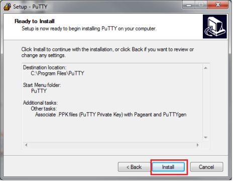 Image of ready to install screen with the install button circled in red
