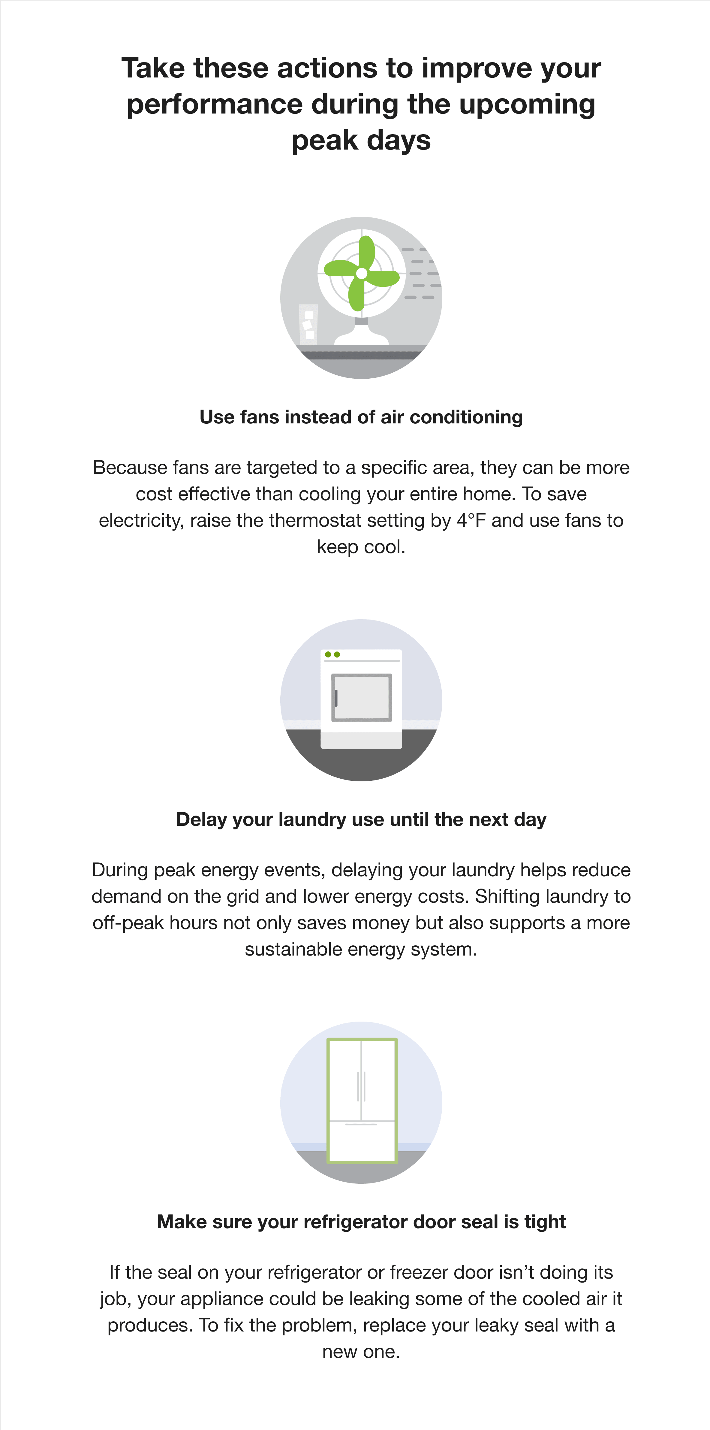 Peak Day Tips module displaying three tips