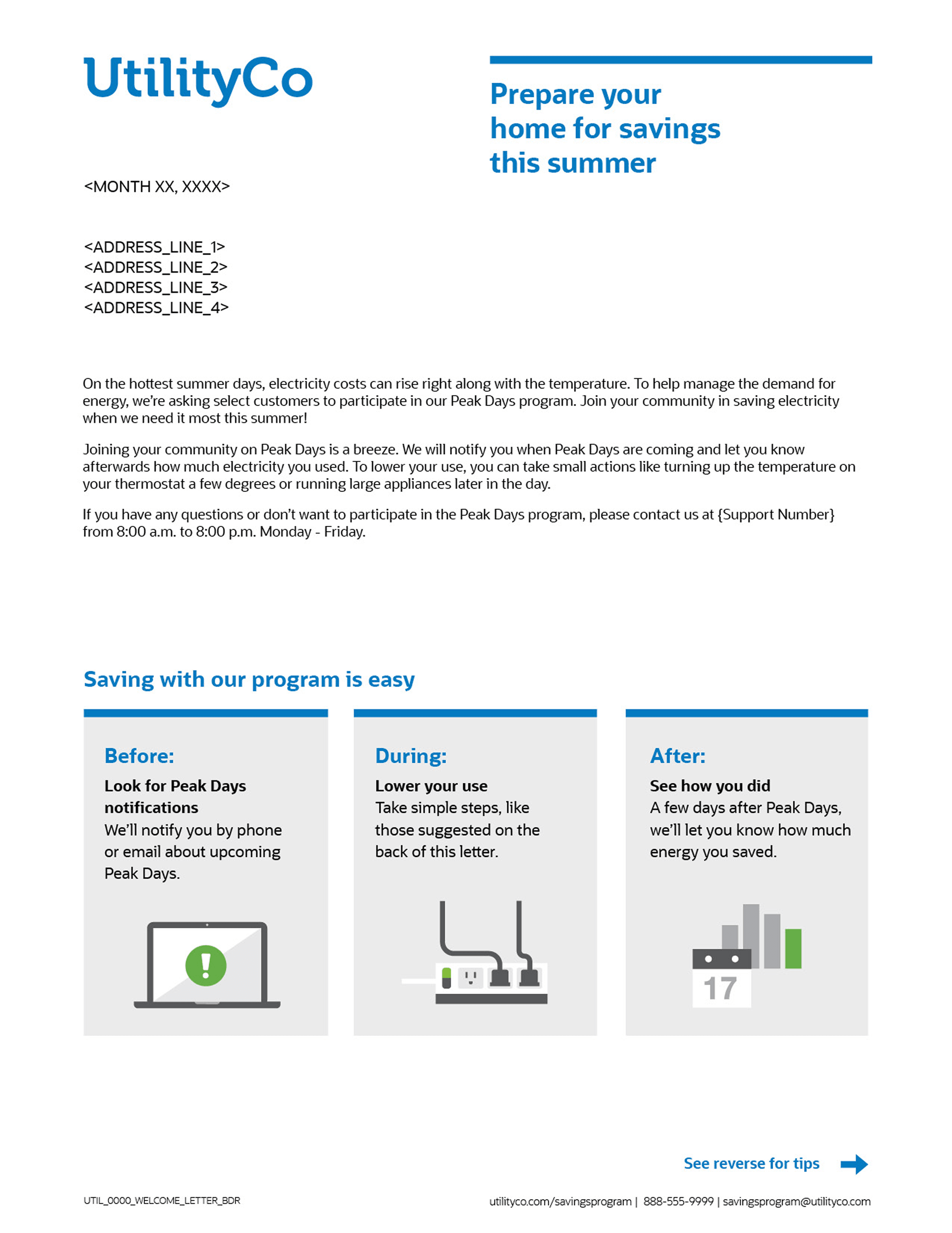 Front of the Peak Time Rebates Welcome Letter