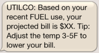 This graphic illustrates an SMS text message for high bill alerts with modeled rates.