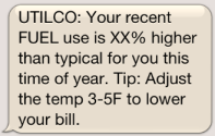 This graphic illustrates an example of the SMS text for high bill alerts.