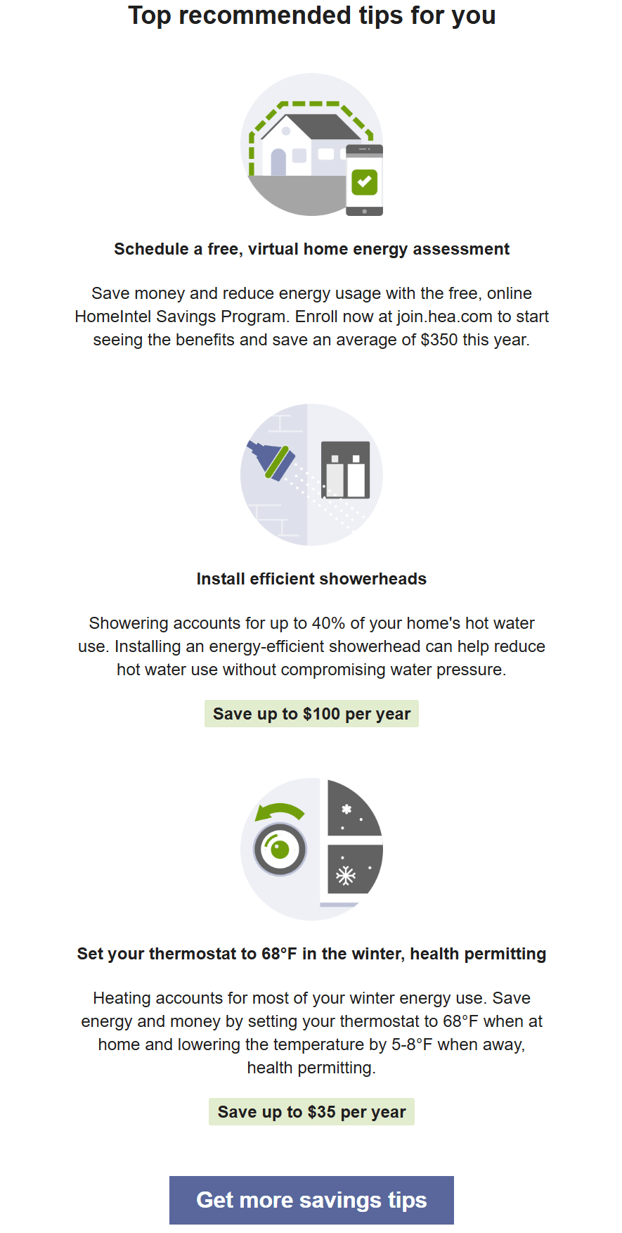 The ways to save module which provides energy saving tips the customer can use to save energy and money.