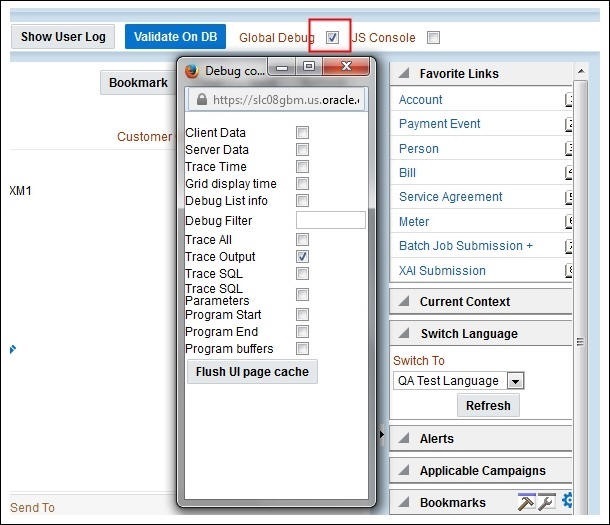 Click the Debug mode switch to navigate first to the target page.