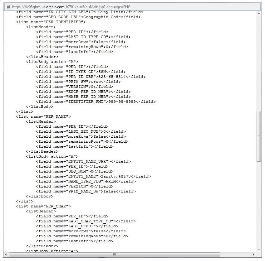 Shows the schema populated values.